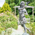 Antique garden life size metal bronze girl with bird sculpture
